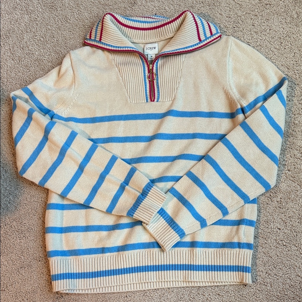 J. Crew factory woman Cream and Blue Striped  Sweater - medium